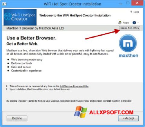 Snimak zaslona Wi-Fi HotSpot Creator Windows XP