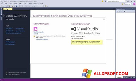 Snimak zaslona Microsoft Visual Studio Express Windows XP