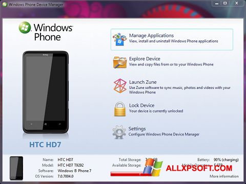 Snimak zaslona Windows Phone Device Manager Windows XP