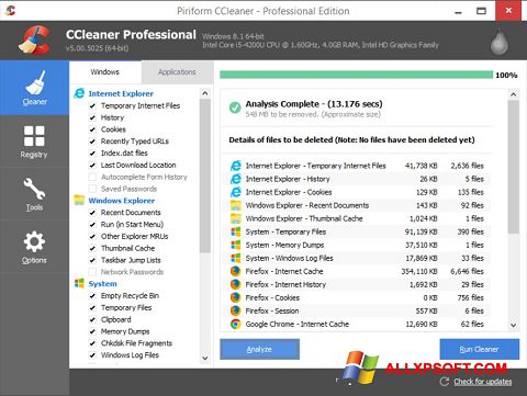 Snimak zaslona CCleaner Windows XP