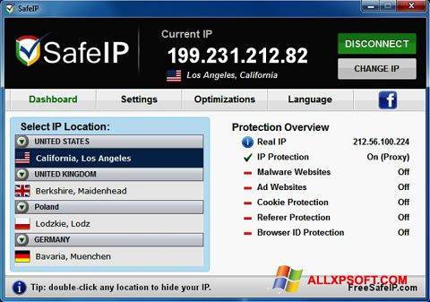 Snimak zaslona SafeIP Windows XP