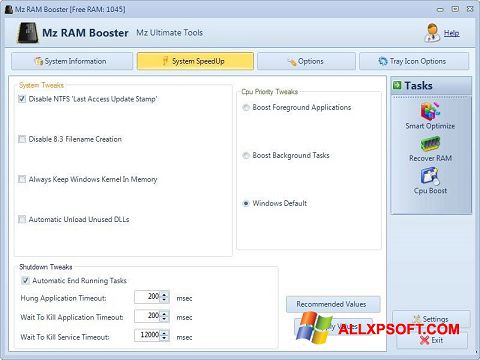 Snimak zaslona Mz RAM Booster Windows XP