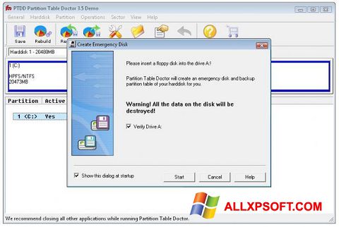 Snimak zaslona Partition Table Doctor Windows XP