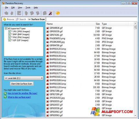 Snimak zaslona Pandora Recovery Windows XP
