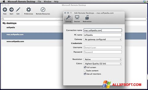 Snimak zaslona Microsoft Remote Desktop Windows XP