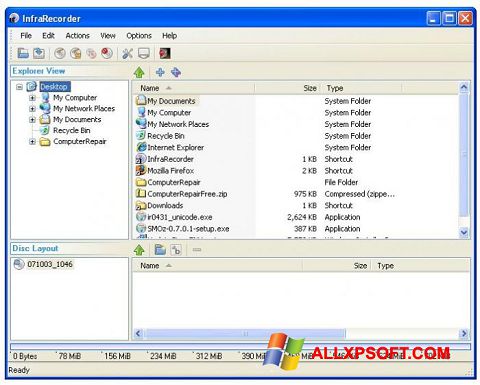 Snimak zaslona InfraRecorder Windows XP