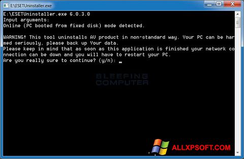Snimak zaslona ESET Uninstaller Windows XP