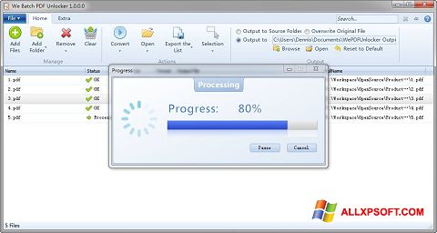 Snimak zaslona PDF Unlocker Windows XP