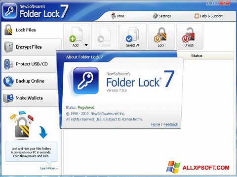 Snimak zaslona Folder Lock Windows XP