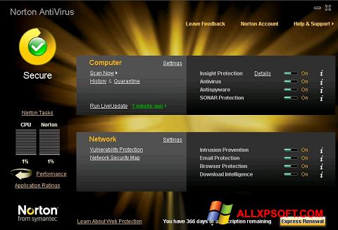 Snimak zaslona Norton AntiVirus Windows XP