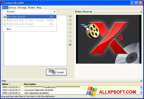 Snimak zaslona ConvertXToDVD Windows XP