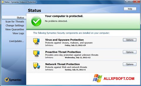 Snimak zaslona Symantec Endpoint Protection Windows XP