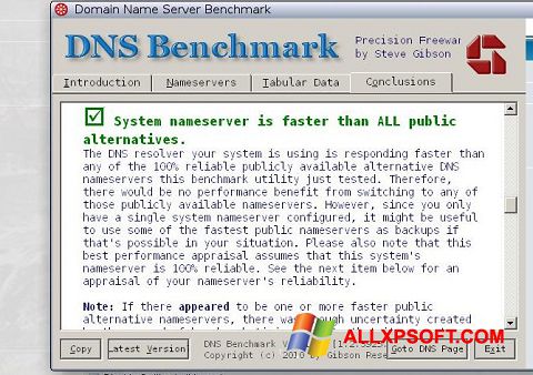 Snimak zaslona DNS Benchmark Windows XP