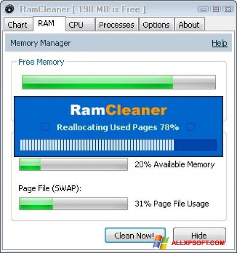 Snimak zaslona RamCleaner Windows XP