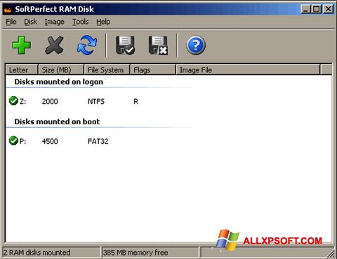Snimak zaslona SoftPerfect RAM Disk Windows XP