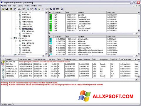 Snimak zaslona Dependency Walker Windows XP