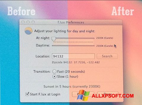 Snimak zaslona F.lux Windows XP
