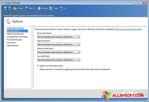 Snimak zaslona Windows Defender Windows XP