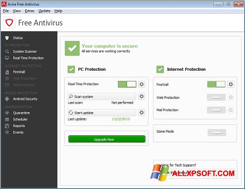 Snimak zaslona Avira Free Antivirus Windows XP