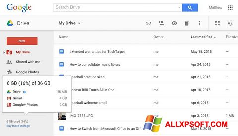 Snimak zaslona Google Drive Windows XP