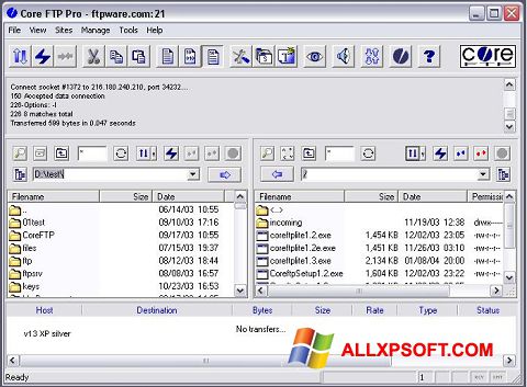 Snimak zaslona Core FTP Windows XP