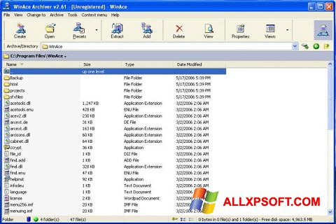 Snimak zaslona WinAce Windows XP