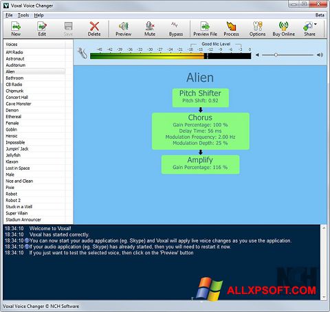 Snimak zaslona Voxal Voice Changer Windows XP