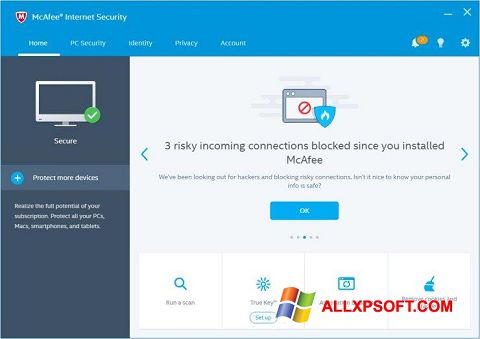 Snimak zaslona McAfee Internet Security Windows XP