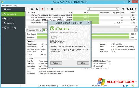 Snimak zaslona uTorrent Pro Windows XP