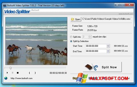 Snimak zaslona Boilsoft Video Splitter Windows XP