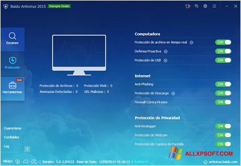 Snimak zaslona Baidu Antivirus Windows XP