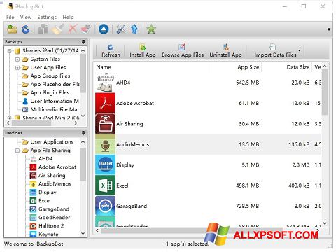 Snimak zaslona iBackupBot Windows XP