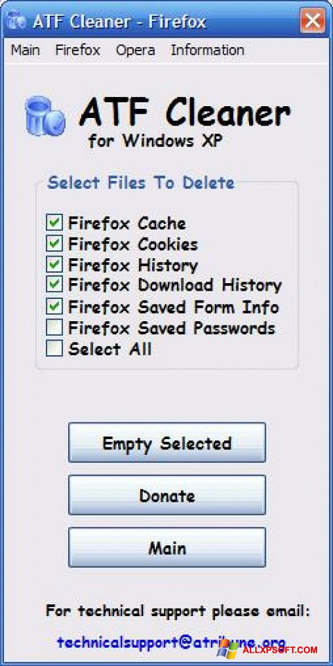 Snimak zaslona ATF Cleaner Windows XP