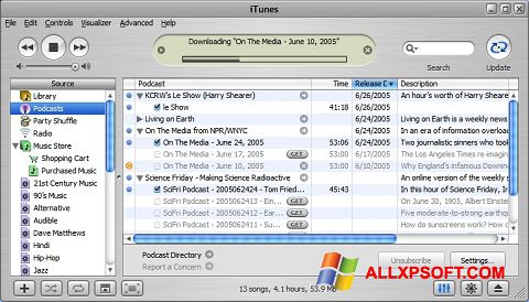 Snimak zaslona iTunes Windows XP