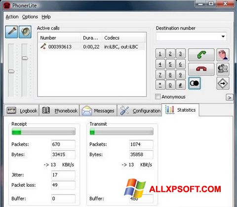 Snimak zaslona PhonerLite Windows XP