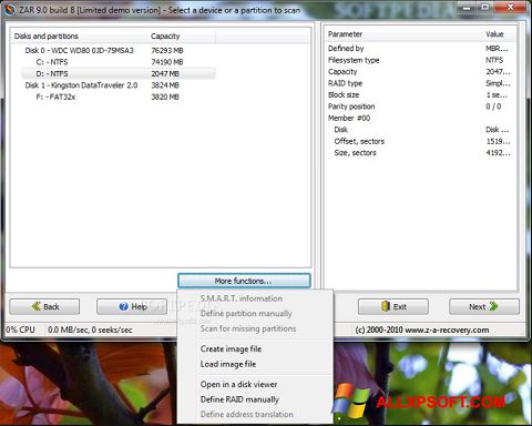 Snimak zaslona Zero Assumption Recovery Windows XP
