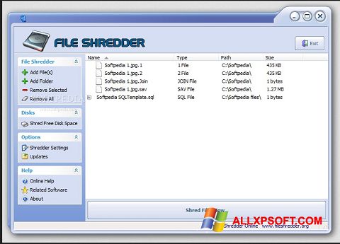 Snimak zaslona File Shredder Windows XP