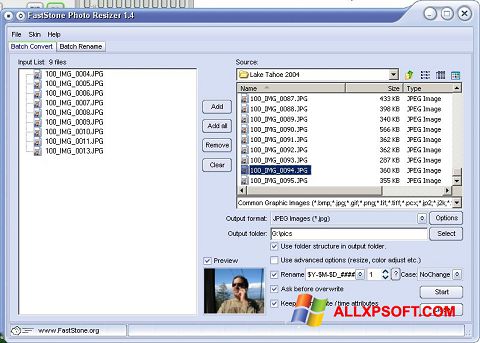 Snimak zaslona FastStone Photo Resizer Windows XP