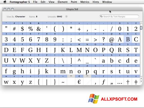 Snimak zaslona Fontographer Windows XP