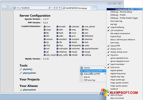Snimak zaslona WampServer Windows XP