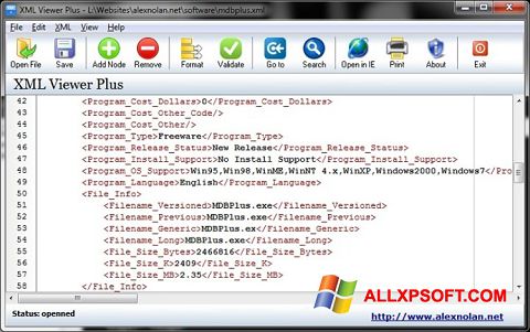 Snimak zaslona XML Viewer Windows XP