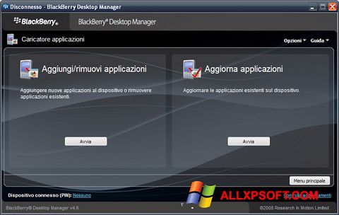 Snimak zaslona BlackBerry Desktop Manager Windows XP