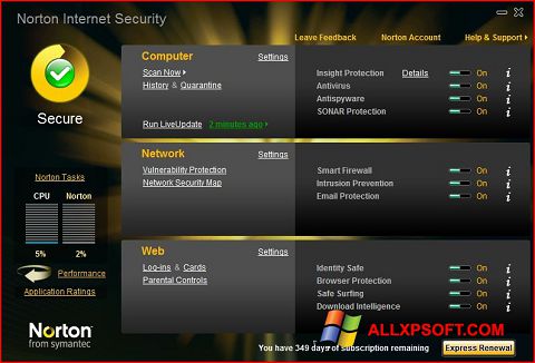 Snimak zaslona Norton Internet Security Windows XP