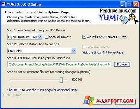 Snimak zaslona YUMI Windows XP