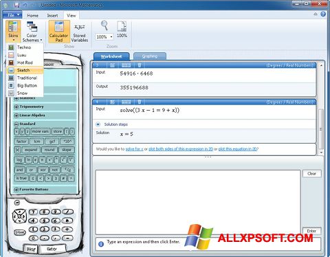 Snimak zaslona Microsoft Mathematics Windows XP