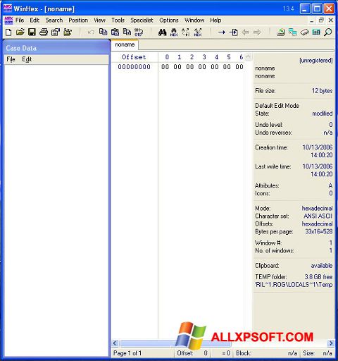 Snimak zaslona WinHex Windows XP