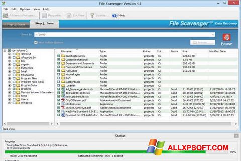 Snimak zaslona File Scavenger Windows XP