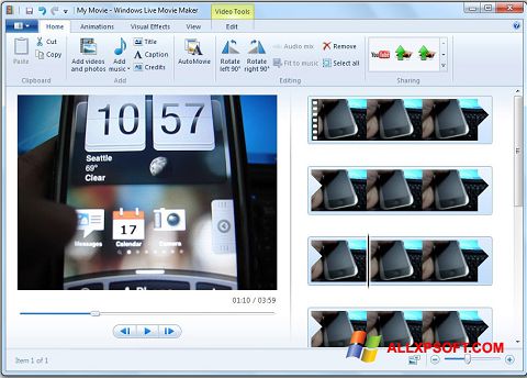 Snimak zaslona Windows Live Movie Maker Windows XP