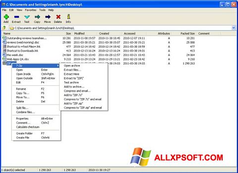 Snimak zaslona 7-Zip Windows XP