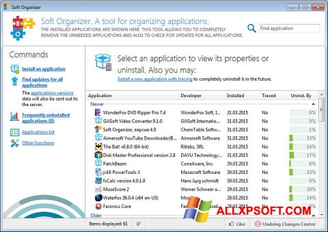 Snimak zaslona Soft Organizer Windows XP